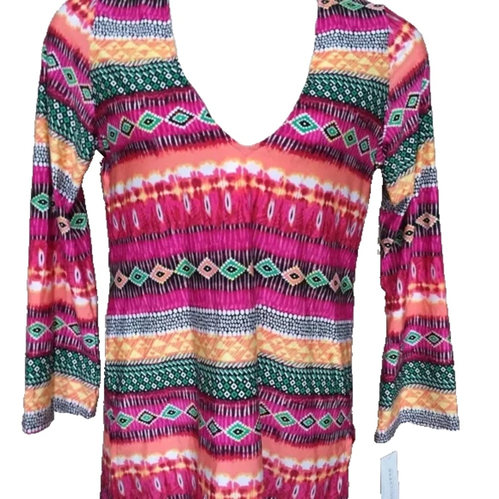 (NWT) Kenneth Cole V-Neck Long Sleeve Swimsuit Tunic/Dress Cover Up Size L